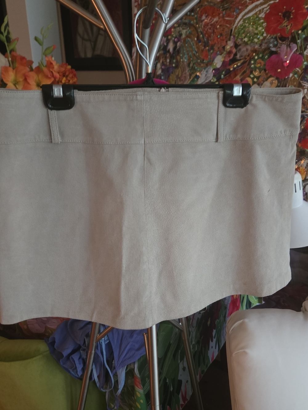 Beige Women's Mini Skirt - Classic Neutral Style Suede Vintage